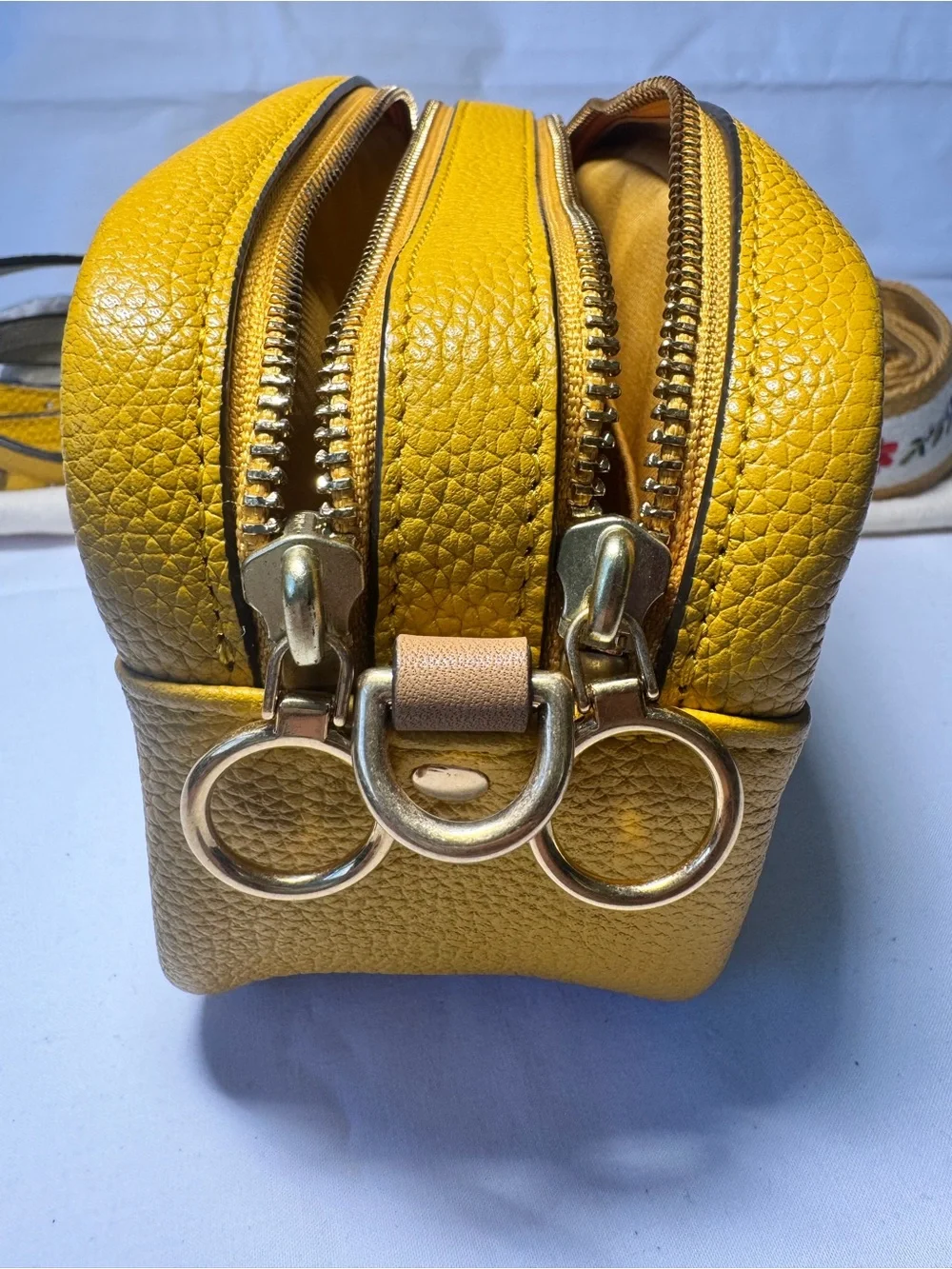 Tory Burch Cream Pebbled Leather Crossbody with Yellow Trim